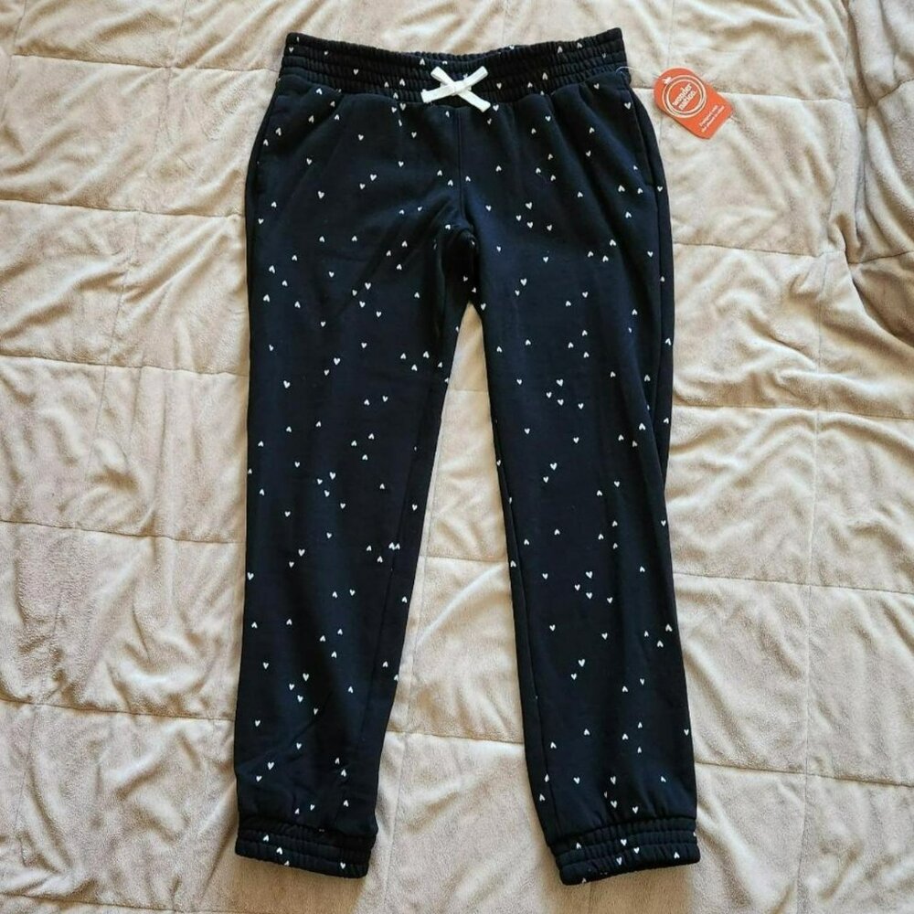 Girls black & white heart joggers Sz XXL Low Rise Comfy Dorm Loungewear School